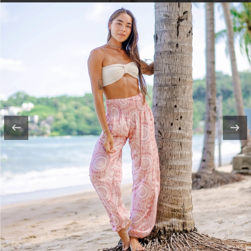 Pink Wide Leg Floral Pants for Beachwear